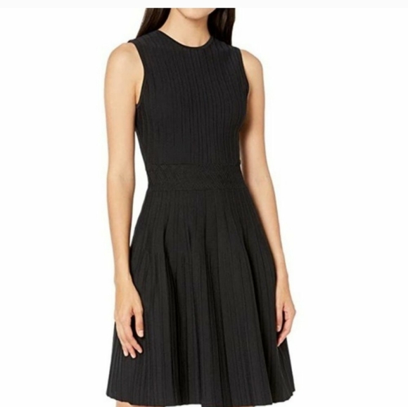 NWOT TED BAKER SLEEVES KNIT MINI DRESS FIT&FLARE BLACK PLEATED BAILEEY SIZE 16 - Picture 10 of 14